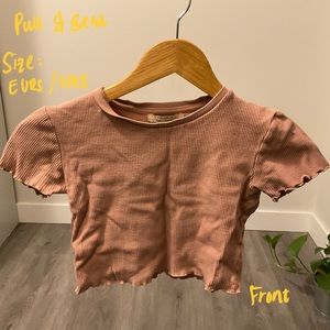 Pull&Bear Light Pink Crop Top with Lettuce Detail Sleeves